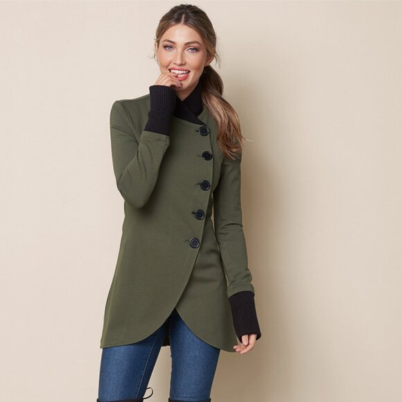 Venus Asymmetrical Military-Style Jacket, Olive Green, Sz 2 - Picture 1 of 16